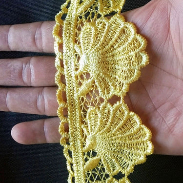 Yellow / Red Shell Embroidery Crochet (Cotton) One Yard Lace Trim, Approx. 60mm Wide - 200317L50/51